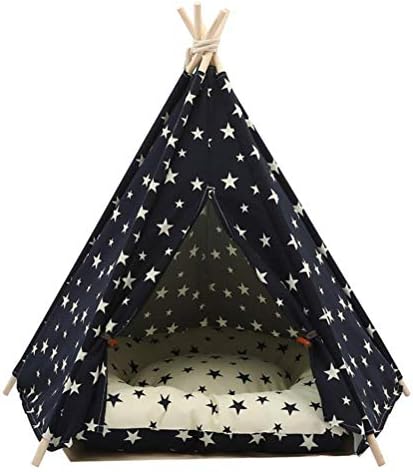 MEIQI Pet Teepee,Dog Cat Bed,Pet Cat Dog Rabbit Teepee with Cushion,Portable Puppy Small Animals Bed Teepee Tent