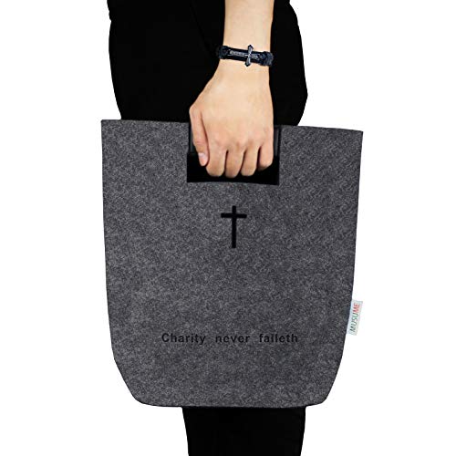 Bible Covers Bag with Carry Handle,Christian Art Gifts Tote for Women Men,Church Inscription Bangle, Religious Cross Design Bracelet for Mother Father Gift,Felt Bible Carrying Study Book Case (Gray)