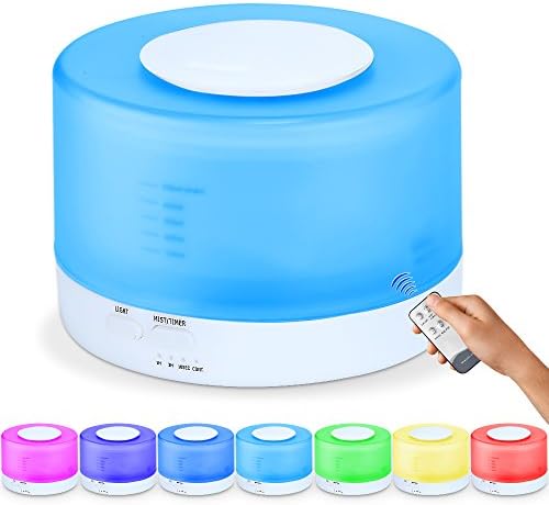 Kumiba Remote Control Essential Oil Diffuser 500ml Ultrasonic Aroma Cool Mist Humidifier 7 Color Light Changing 4 Timer Settings home office spa bedroom