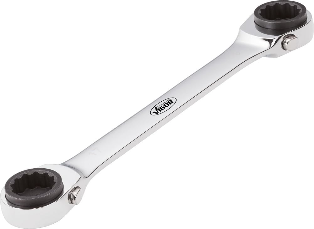 Vigor V2705 Double Ratcheting Box-End Wrench, 220 mm