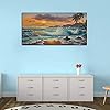Ardemy Canvas Wall Art Beach Sunset Seawave Tropical Palm Tree Picture Prints, Blue Seascape Beach Large Size Ocean…