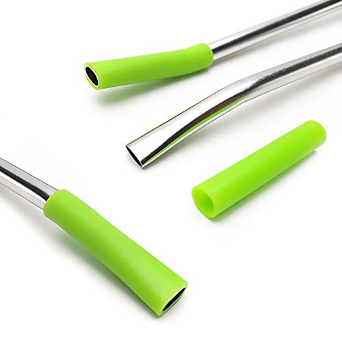 GFDesign 8.3 Inches Long Yerba Mate Bombilla Gourd Drinking Filter Straws Soft Heatproof Silicone Tips Cover Food-Grade 18/8 Stainless Steel & Silicone - Set of 2 with Silicone Tips & Cleaning Brushes - Thumbnail 2