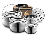 Camping Cookware Set - Compact Stainless Steel Campfire Cooking Pots and Pans | Combo Kit with Travel Tote Bag | Rugged Outdoor 4 Pc Cook Set for Hiking | Barbecues | Beach | Hiking Gear