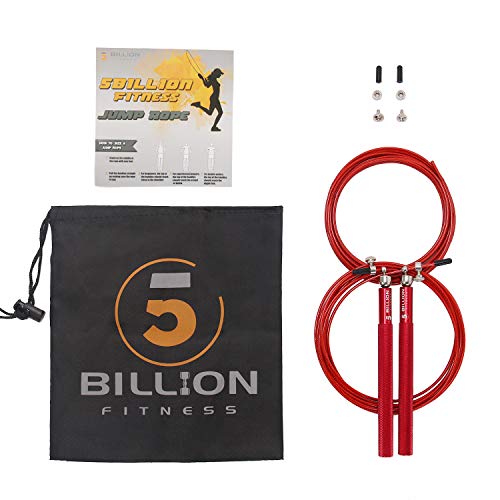 5BILLION Speed Jump Rope - 360° Swivel Ball Bearing - Adjustable - Workout for Double Unders, Exercise, WOD, Outdoor, MMA, Boxing Training (red)