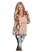 Mansy Women's Casual 2/3 Sleeve V-Neck Plaid shirts Pullover Top,Brown,Small
