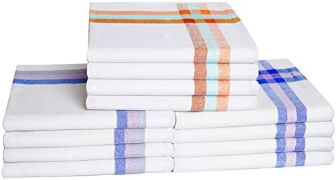 Folks Classic 12 Pack Kitchen DISH TOWELS With Hanging Loop - (Size 29"X20" ) - 100% Cotton and Large size - Elegant Vintage Design on white fabric - Absorbent and Low Lint