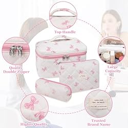 3PC Makeup Bag Set, Quilted Makeup Bag Set, Large