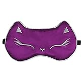 Super Soft Natural Silk Cute Cat Eye Mask Eyes Cover Eyeshade for Sleep Purple