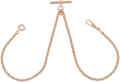 Ky & Co Rose Gold Tone Classic Cable Link Double Albert Pocket Watch Chain 18" Made in USA