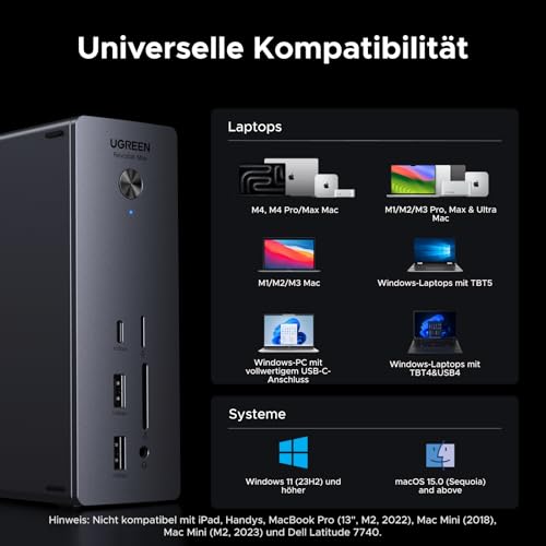UGREEN Thunderbolt 5 Dock 3X TBT5 120Gbps, 140W Charging Docking Station | Revodok Max 13-in-1 Single 8K@60Hz & Dual 6K@60Hz Display, 2.5Gbps Ethernet, micro SD&SD 4.0, 3.5mm Aux
