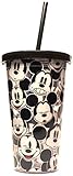 Silver Buffalo DL91087 Disney Mickey Mouse Faces BPA-Free Plastic Cold Cup with Lid and Straw, 16 oz., Gray