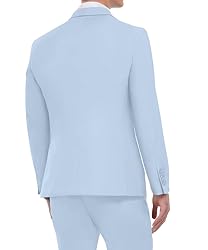 WOMS Men's 3 Piece Slim Fit Suit, Light Blue