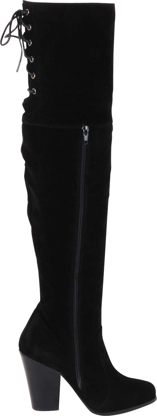 Chase & Chloe Max-2 Chunky Block Heel with Partial Side Zipper and Back Lace-Up Women's Tall Boot - Image 7