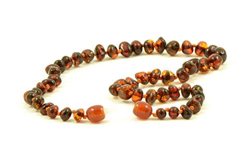 Baltic Amber Teething Necklace for Baby - Unisex - Amber Jewelry - Hand-Made from Certified Genuine Baltic Amber Beads (12.6 inch (32cm), Cognac)