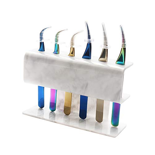 1pc Tweezer Display Stand Durable Acrylic Eyelash Extension Tools Storage Holder Tweezers Scraper Shears Organize Rack, 6 Holes, Marble