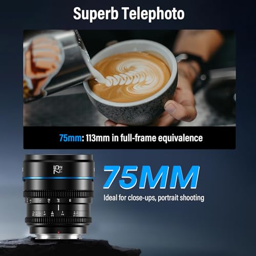 SIRUI Night Walker 75mm T1.2 S35 Cine Lens, Manual Lens Fixed Focal Lens, Compact and Lightweight, Vlogging, Portrait, for X Mount, X-T3, X-T5, X-T20, X-T30II, X-S10, X-S20, Black