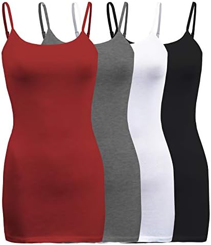 4 Pack - Women's Basic Cami with Adjustable Spaghetti Straps Tank Top
