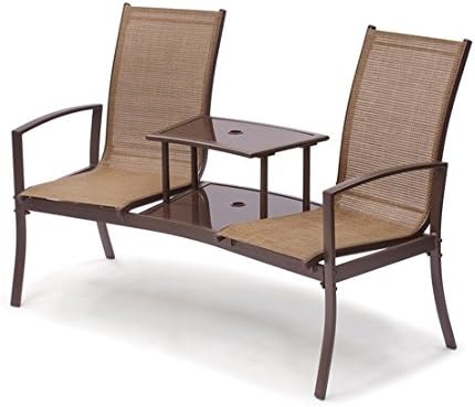 Amazon Com Double Lawn Chair With Attachable Table Outdoor Patio With Umbrella Holder Garden Outdoor