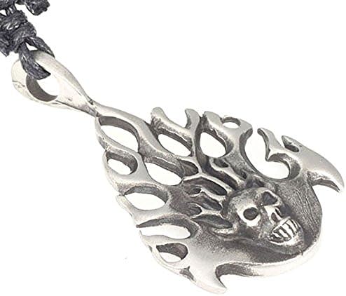 Skull Hot Flame Spiky Hair Halloween Pewter Choker Jewelry Pendant Necklace