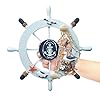 Meching-2-Pack-11-Nautical-Decor-Beach-Wooden-Ship-Wheel-and-Wood-Anchor-with-Rope-Nautical-Boat-Steering-Rudder-Wall-Decor-Door-Hanging-Ornament-Beach-Theme-Home-DecorationBlue Meching 2 Pack 11" Nautical Decor Beach Wooden Ship Wheel and Wood Anchor with Rope Nautical Boat Steering Rudder Wall Decor Door Hanging Ornament Beach Theme Home Decoration(Blue)