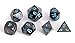 Forged Dice Co. Metal Polyhedral Dice Set of 7 - Storage Tin and Stickers - Metal Gaming Dice for RPG Games Gunmetal w/Ice Blue Numbers