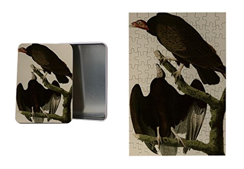 Turkey Buzzard (Audubon) Metal Tin Trinket Box (4"x6") & Jigsaw Puzzle (30 Pieces) Set