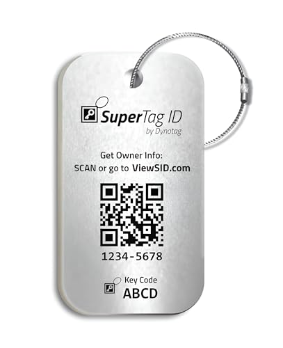 Dynotag® Sentry Series Solid Metal Web Enabled Smart Luggage ID Tag + Steel Loop, w. DynoIQ™ & Lifetime Recovery Service (Frost Silver, Anodized Aluminum)