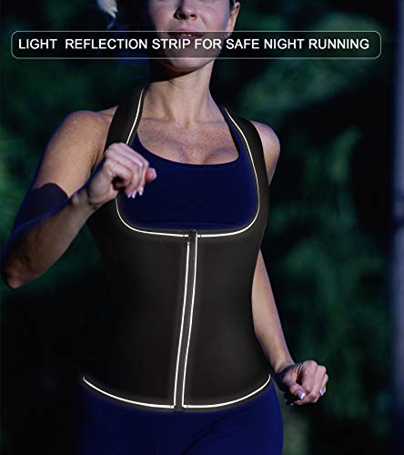 Women Waist Trainer Corset Neoprene Sweat Sauna Vest with Zipper for Weight Loss Tummy Control Fat Burning Slim Body Shaper (#2 Black Hot Vest (with Silvery Reflective Stripe), M (US 10))