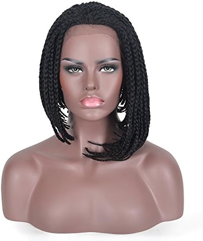 YuHe Afro kinky Short Bob Lace Front Braid Wig Black Synthetic Heat Resistant Fiber Daily Party for Women Girl