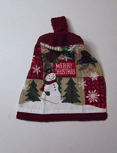 Merry Christmas Crochet Top Hanging Kitchen Towel with Snowman