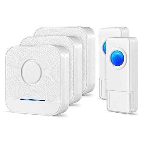 Wireless Doorbell 3 Receivers and 2 Push Buttons, IP55 Waterproof Chime