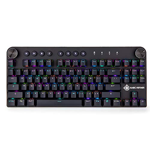 LINGYUN Portable Bluetooth Wireless/USB Wired Dual-Mode RGB Backlight Multimedia Mechanical Gaming Keyboard, Support Win and Mac OS Dual System, Transmission Distance of 10 Meters,Black - Thumbnail 7
