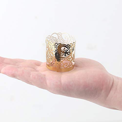 LOVEINUSA 48pcs Votive Wraps, Golden Tea Light Covers Laser Cutting for Decorative Wraps Flickering LED Battery Tealight Candles