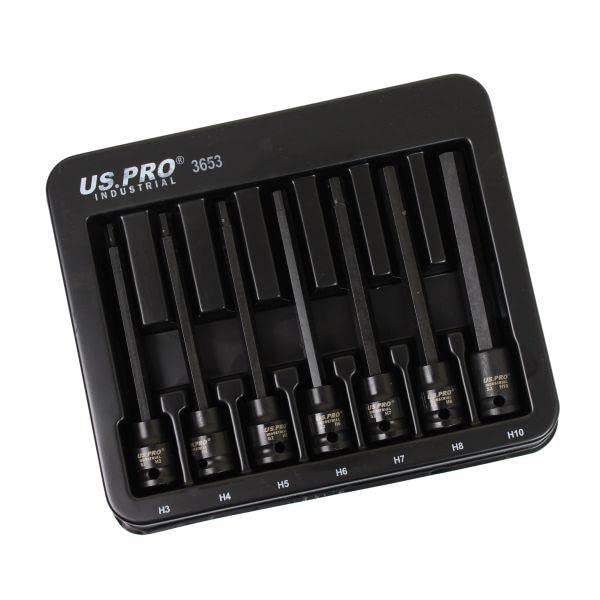 US PRO Industrial 7pc 3/8" DR Extra Long Impact Hex Bit Socket Set H3 - H10 3653