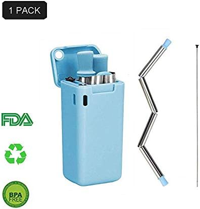 Collapsible Reusable Straw, Stainless Steel Drinking Straw, Food-grade Foldable Metal Silicone Straw with Case and Cleaning Brush for Party, Travel, Household, Outdoor