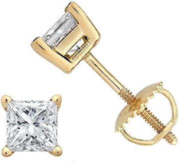 PARIKHS Princess cut Diamond stud Promo Quality Screw Back 14K Yellow Gold (0.08ct, Clarity-I3)