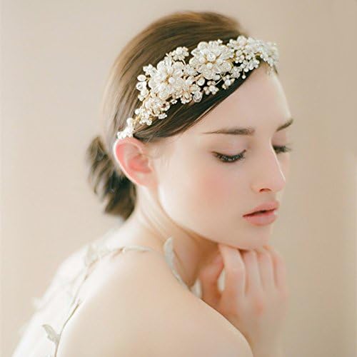 WWJ Women's headpieces / Wedding Hair Accessories / bride / headwear / Dress / Handmade / Luxury / Pearl Crystal Rhinestones / Flowers / Hairband / Crown , golden