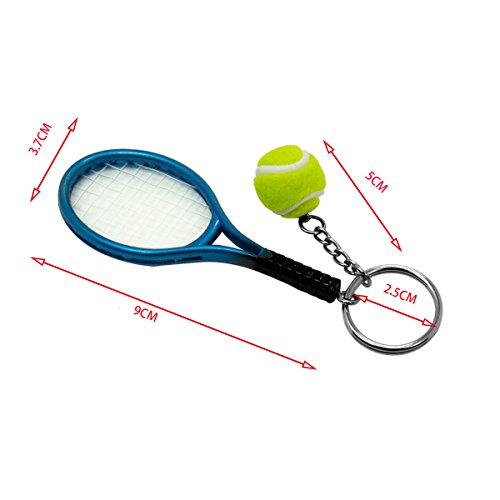Pakala66 Sport Style Tennis Ball Key Chain Key Ring 6 Color Set Best Gift for Sports Lovers (Tennis Ball & Racket Key Chain)