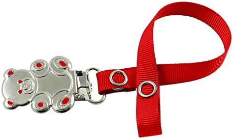 Pacifier Holder Clip for Boys/Girl Solid Ribbon Teddy Clip [red]