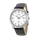 Seiko Quartz Sapphire Silver Tone Dial Leather Band Mens Watch SGEH43