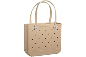 BOGG BAG Small Waterproof Washable Tote for Beach Boat Pool Work Sports 15x13x5.25 - Lightweight Cute Bag Durable Rubber Bags For Women Unique Patented Design 26LATTE