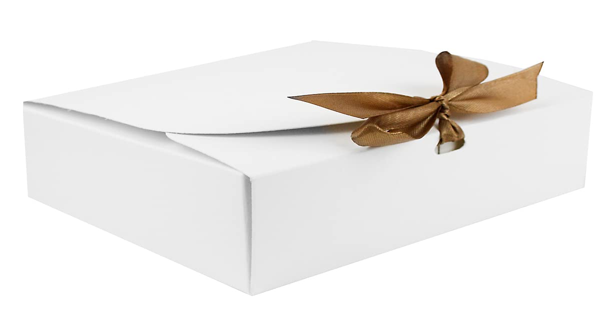 Emartbuy White Kraft Gift Box with Brown – Pack of 12 – Size 4 (31 x 25.5 x 8 cm) – Ideal for Gift Packaging, Hampers, Events, Small Business