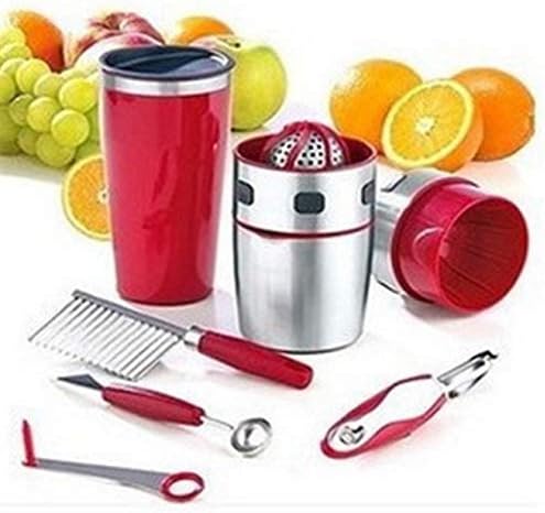 KIT PROCESSADOR DE SUCOS E SHAKE COM ESPREMEDOR DESCASCADOR AMASSADOR E FATIADOR DE FRUTAS E VERDURAS EM INOX