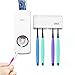 Potentcera Toothbrush Holder Automatic Toothpaste Dispenser Set Dustproof with Super Sticky Suction Pad Wall Mounted Kids Hands Free Toothpaste Squeezer for Family Washroom bathroom（white）