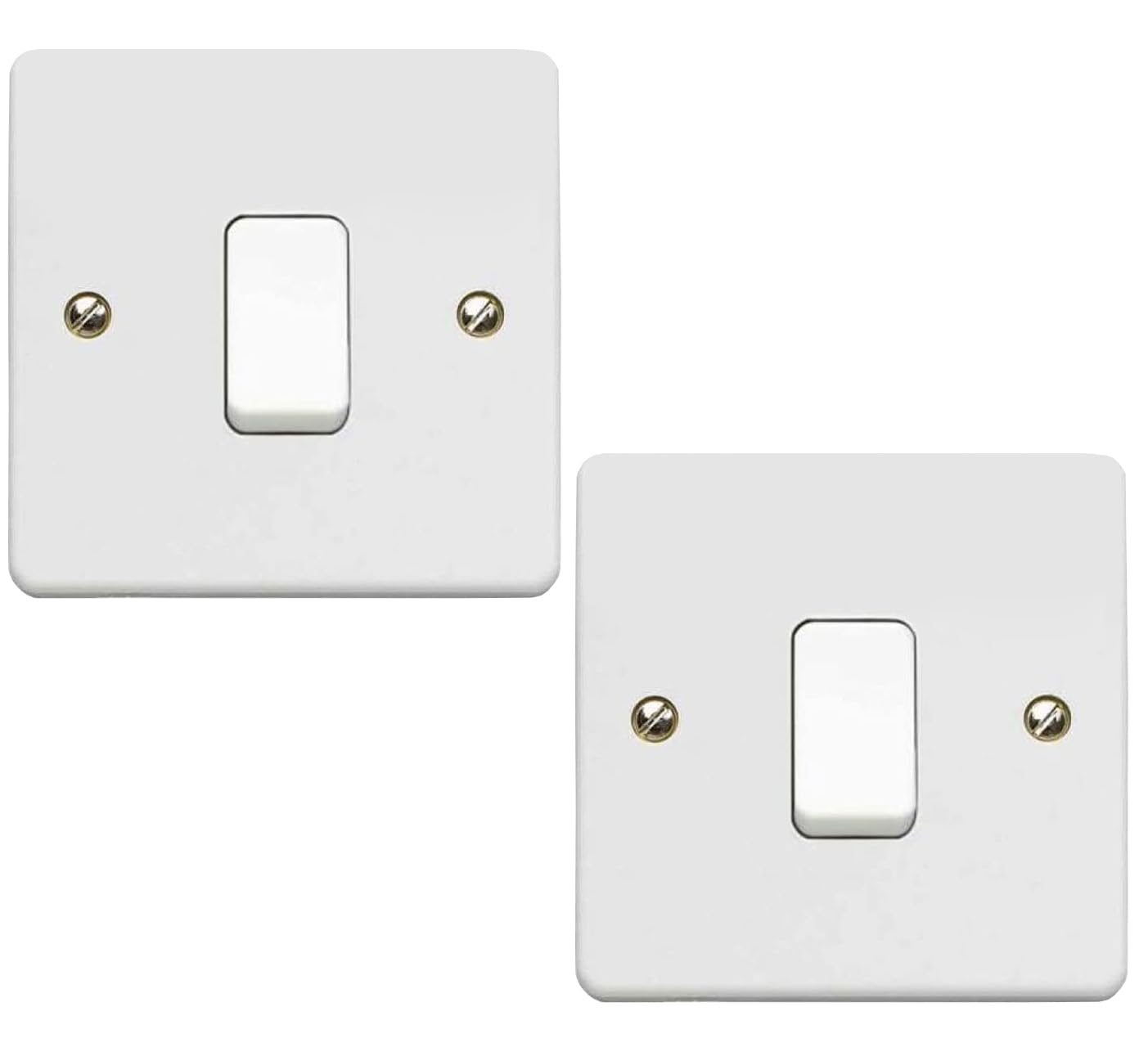 1 Gang 2 Way Light Switch - White Electrical Curved Edge Light Switches with Screws - 250 V A.C, 10AX Single Wall Switch for Home, Office, Industries, Shedes, garages etc (2)