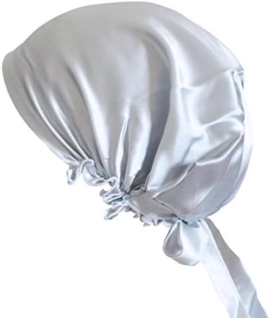 MSSilk Breathable Pure Silk Sleep Cap – Colorful Nightcap for Sleep | Hair Beauty with Ribbons (Grey)