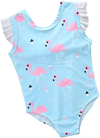 Sziyu Little Girls Flamingo Bikini One Piece Swimwear 1Y-6Y Swimsuit (3-4T, Sky Blue)