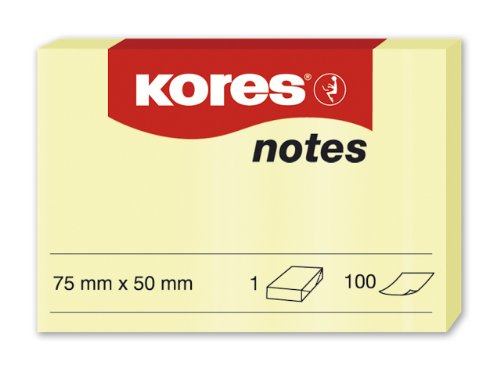 Kores - Blocco di fogli autoadesivi, 75 x 50 mm, 12 blocchi da 100 fogli, colore giallo