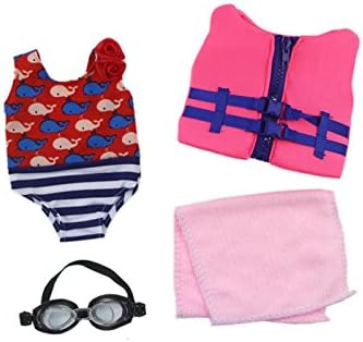 HongShun Fashion Doll Clothes 4 PCS Outfit Swimsuit+Life Jacket+Towel for 18" American Girl Doll