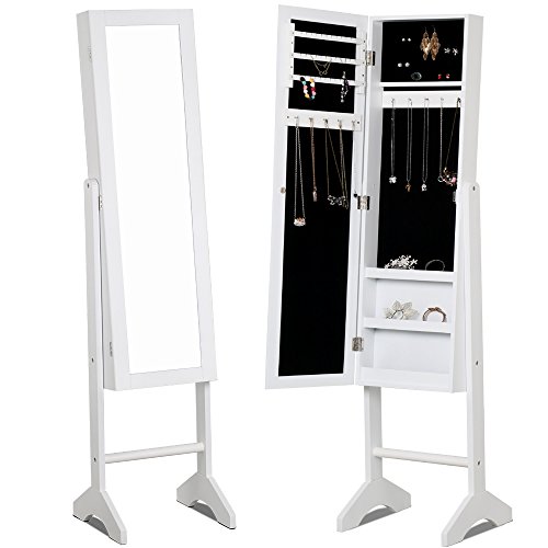 go2buy Jewelry Mirror Armoire Organizer Cabinet Storage (White with Stand)